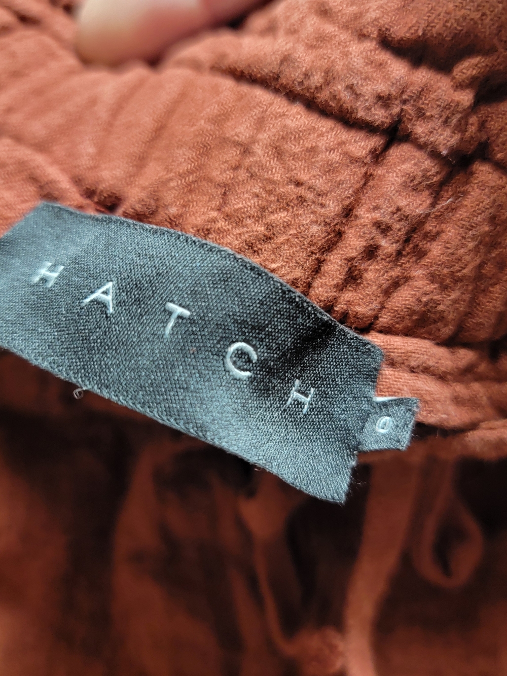Hatch Rust Red Cotton Textured Drawstring Pants - Picture 4 of 6